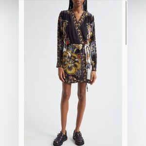 FARM Rio Black and Yellow Floral Long Sleeve Dress
